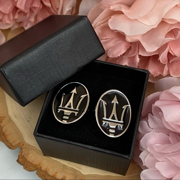 Black & Silver Maserati Logo Cufflinks - Picture 13 of 16